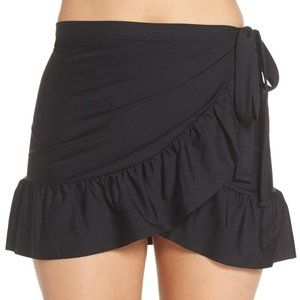 J Crew Black Swim Ruffle Tie Wrap Skirt Coverup